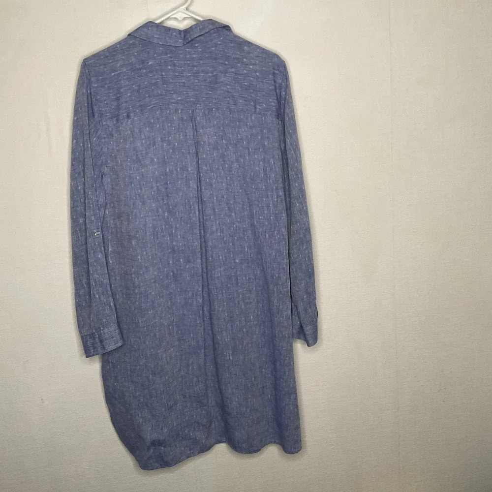 CHICO'S Button Front Womens 2/L Linen No-Iron High Low Shirttail-Hem Long Tunic